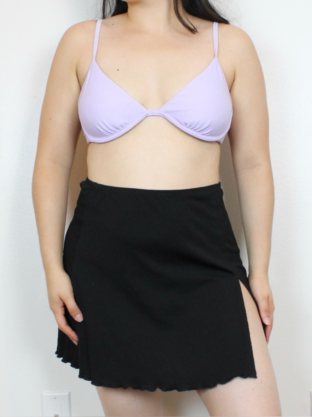 Vintage J Valdi Black Swim Coverup with scalloped hem and side slit // size L